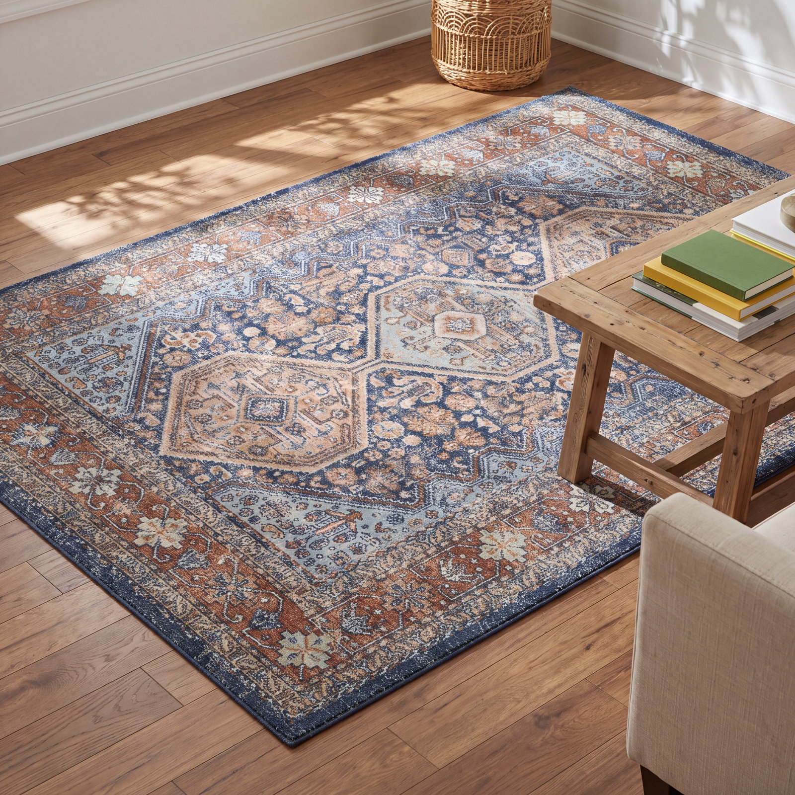 Willer Navy Orange Oriental Rug, Rectangle 4' x 6'