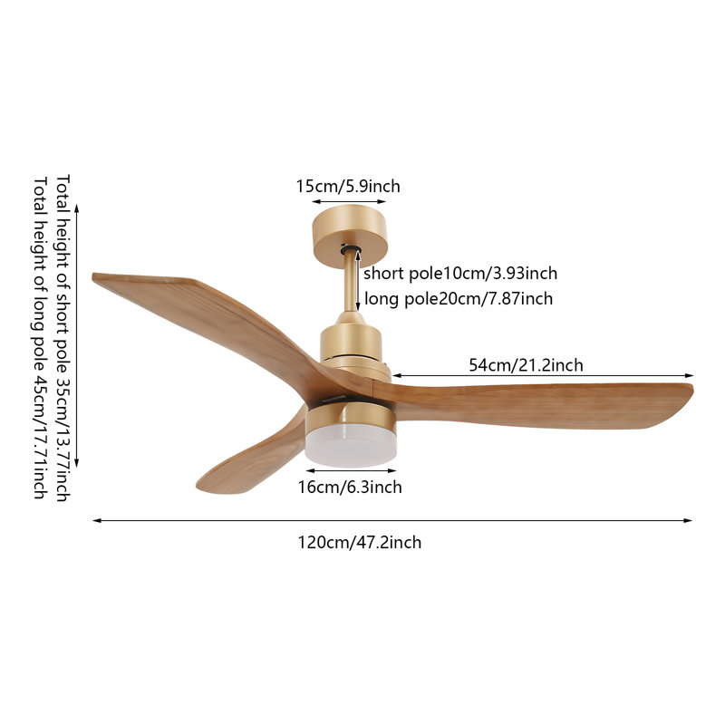 47.2in Ceiling Fan Light 3 Blade Fandelier with Lamp 3 Color LED Ceiling Fan Fixture with Remote Control for Bedroom Living Room Indoor Use
