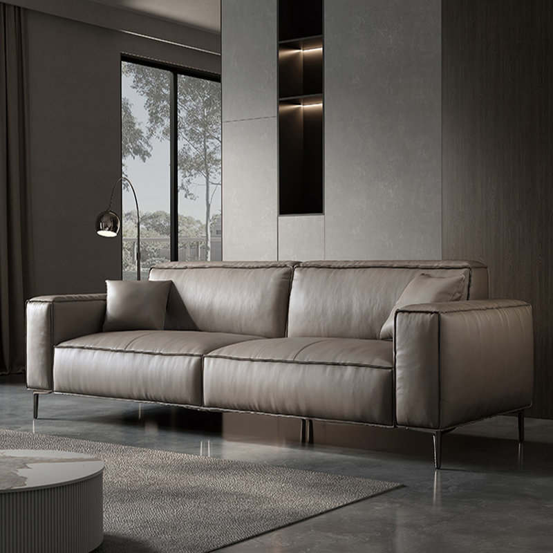 Canapé standard en cuir véritable beige et gris, H 29,92 po x l 86,61 po x P 37,4 po, Beige/gris