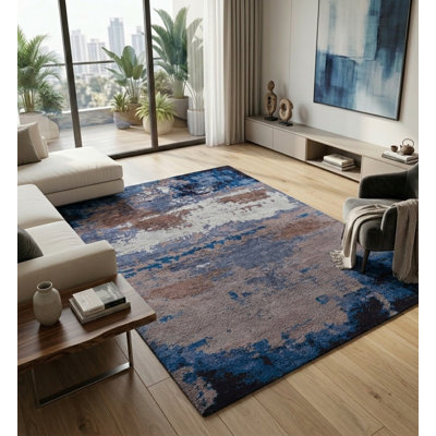 Premium Quality Abstract Hand Knotted Silk Multicolor Rectangle Indoor Area Rugs
