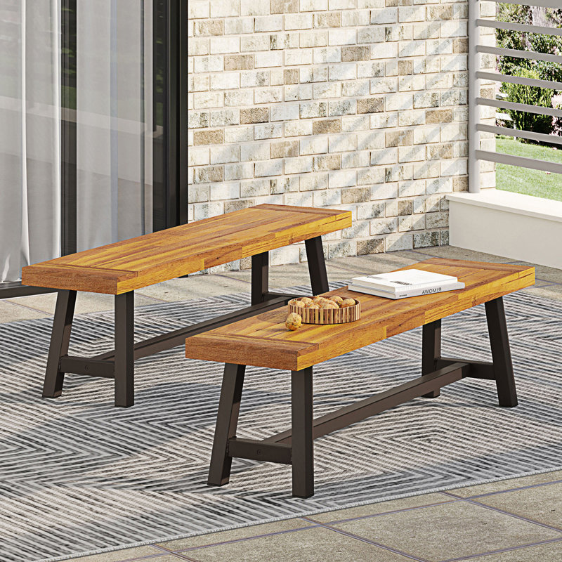 Ensemble de 2 bancs d'extérieur Modern, Brun