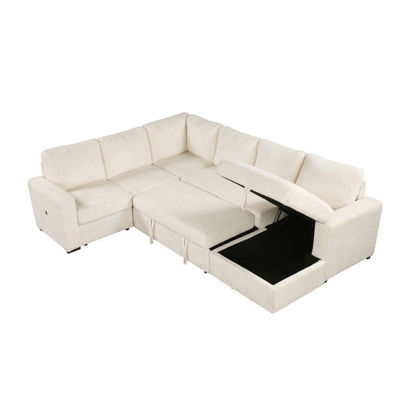 Canapé d'angle en U en forme de U avec méridienne de rangement, canapé surdimensionné à 6 places, avec ports USB