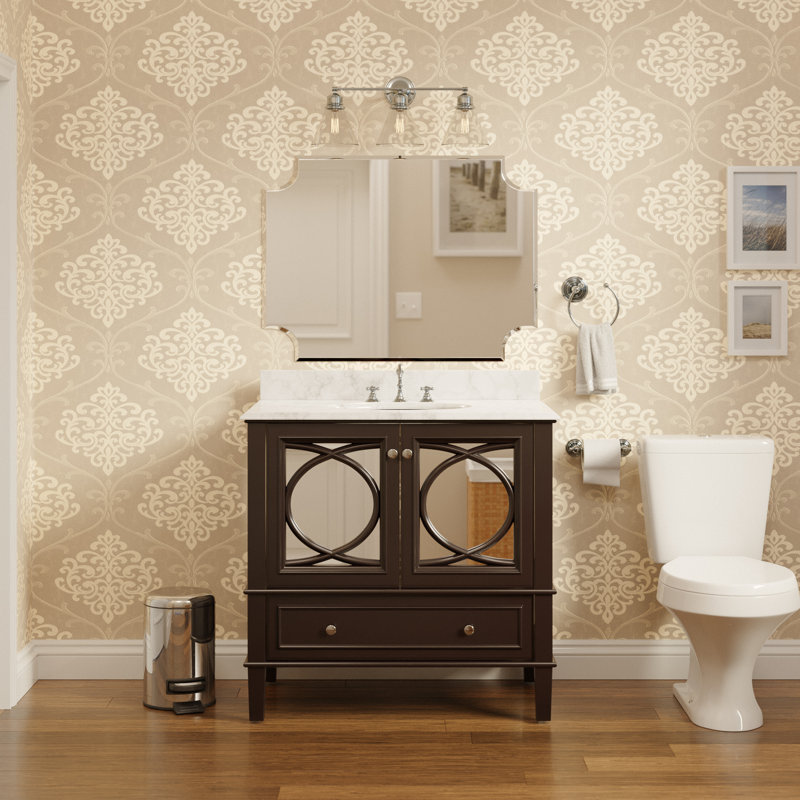Brendale 36'' Single Bathroom Vanity with Carrara Marble Top, Chocolate