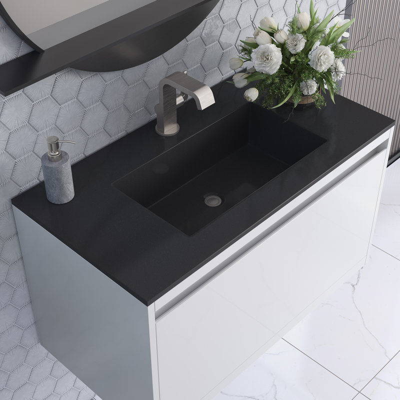 Mantova 31.5'' W Single Vanity, Glossy White, 31.5'' W, Charcoal Black