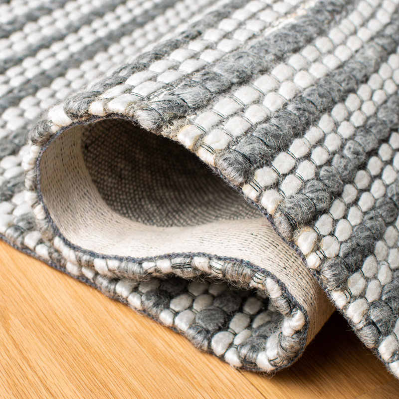 Perry Flatweave Wool Light Gray / White Area Rug, Rectangle 5' x 8'