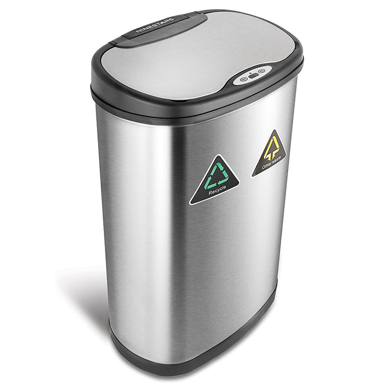Nine Stars 13 Gallon Stainless Steel Motion Sensor Multi-Compartments Trash & Recycling Bin