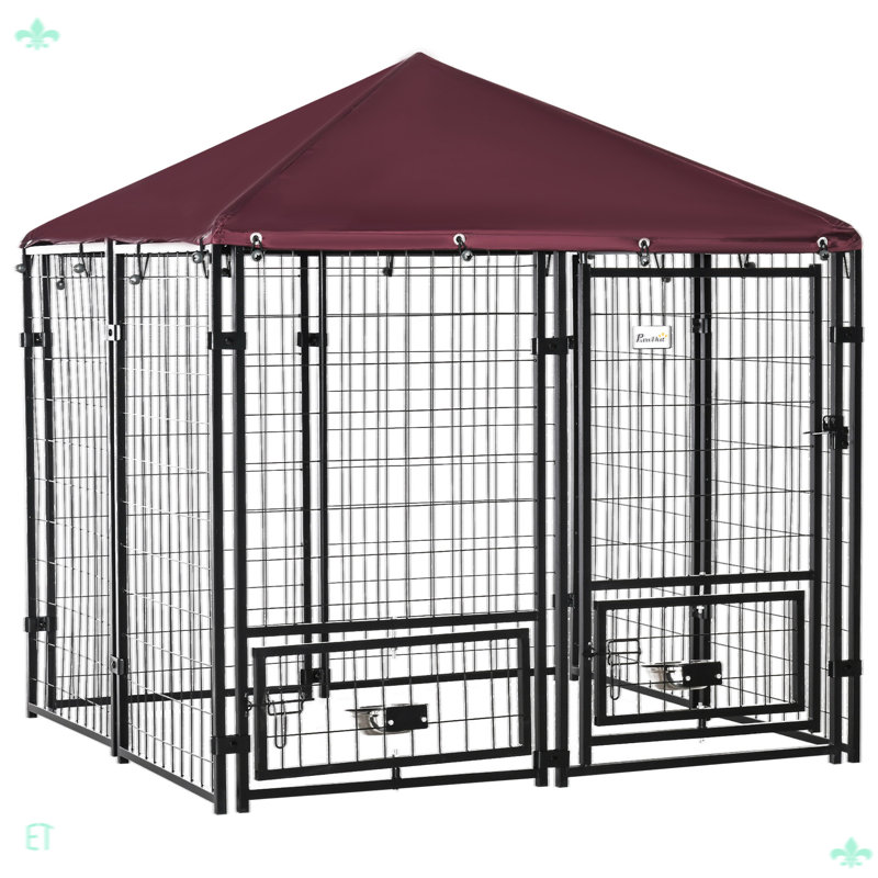 Chenil pour chien extérieur avec porte-bols rotatifs