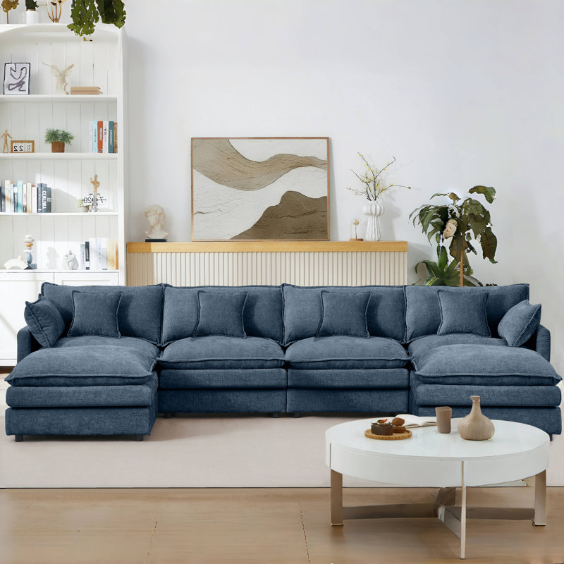 Canapé modulaire spacieux en forme de U, tissu chenille, confort de salon moderne