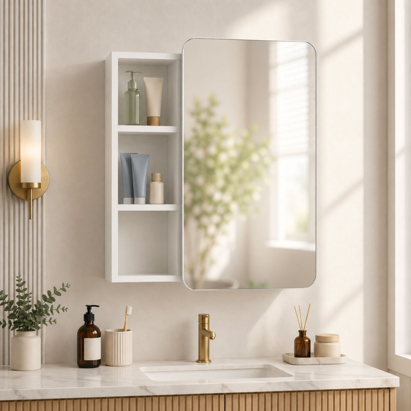 Armoire à pharmacie murale 20 po L x 24 po H avec porte miroir et 5 compartiments de rangement