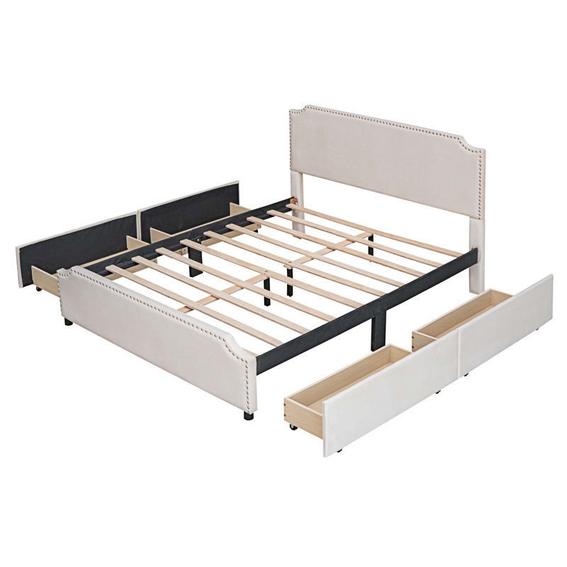 Upholstered Platform Storage Bed, Beige