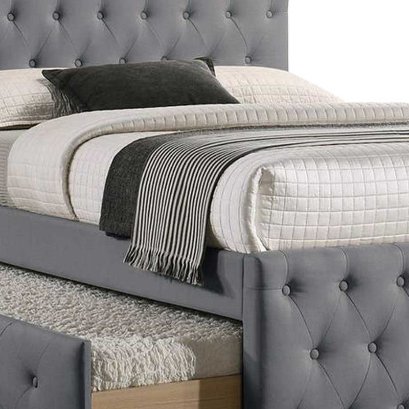 Lit plateforme tapissier rembourré, Double, Gris