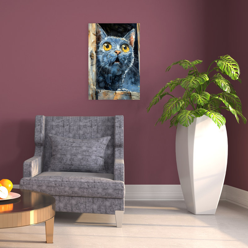 Art mural contemporain avec un chat, 24" H x 16" W