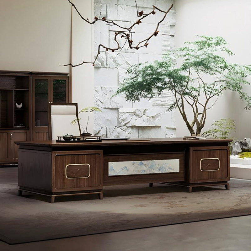 Bureau de direction 94,49 "brun simple et moderne de style chinois, H 29,92 po x l 94,49 po x P 39,37 po