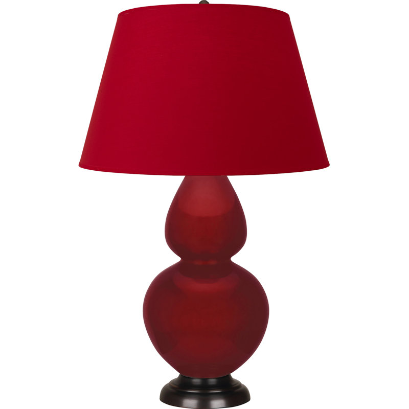 Lampe de table double gourde en céramique, Sangria glacé / bronze, Blanc cassé, Bronze
