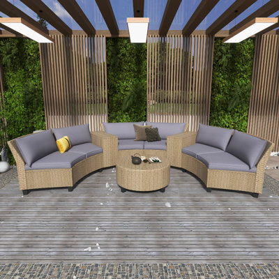 6 - Person Fan-Shaped Rattan Suit Combination With Cushions And Table