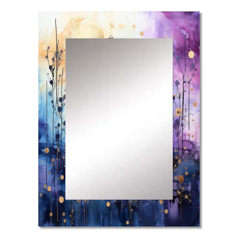 Celestial Serenade II - Blue Modern Wall Mirror, 32" x 24"