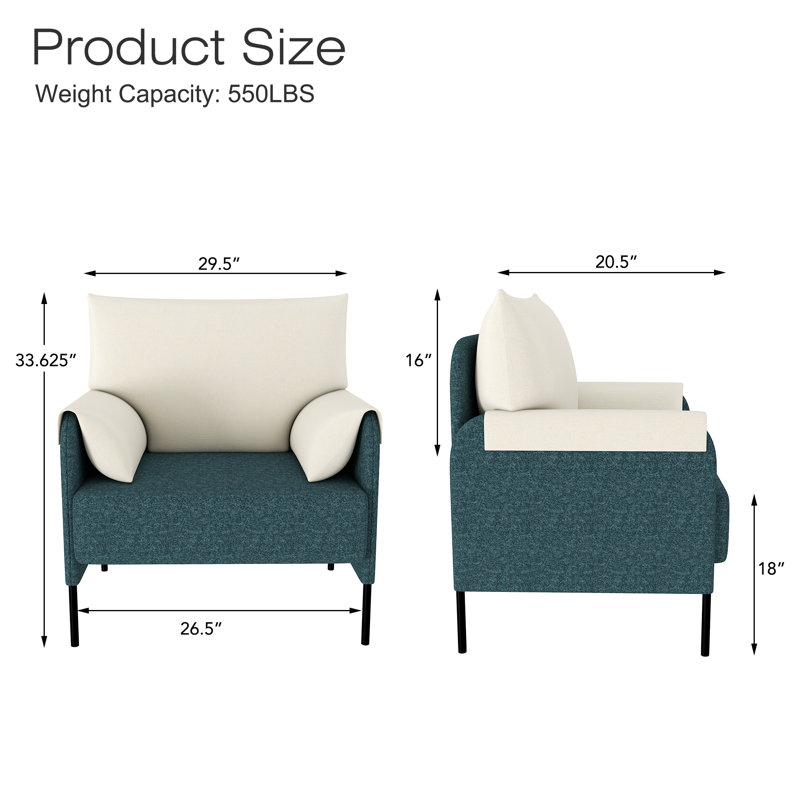 Chaises d'appoint rembourrées en tissu l 30 po avec pieds en métal noir, Polyester vert