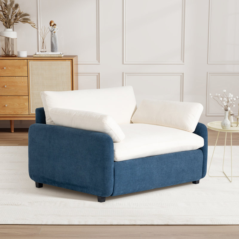 Fauteuil d'appoint moderne et surdimensionné en chenille, Bleu / blanc
