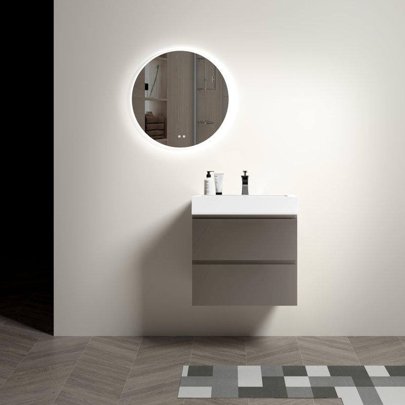 Meuble-lavabo mural 24 po gris avec lavabo, double tiroir de style moderne, araignée silencieuse, non-moderne, tiroirs pratiques, étoile de mer, sophistiqué