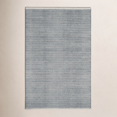 Herringbone Swedish Blue Hand-Woven Cotton Rug