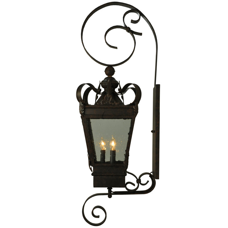 Regal Coffee Bean Iron 3-Light Lantern Sconce with Seeded Glass