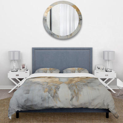 Angelic Radiance Golden Angel Wings III - Ensemble de housse de couette Fantasy - Microfibre de polyester
