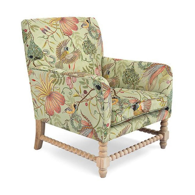 Bean Armchair Upholstered in Ardmore Fabric, Thanda Nests Delta Linen Blend