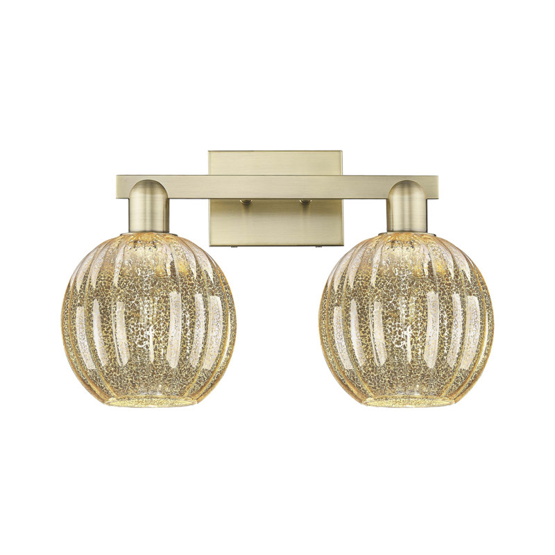 Preston 2 Light Globe Shade Bath Vanity Light, Mercury, Antique Brass