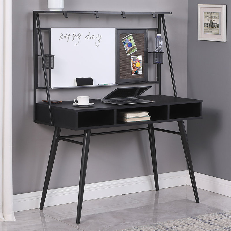 Bureau d'écriture noir et bronze avec ports USB
