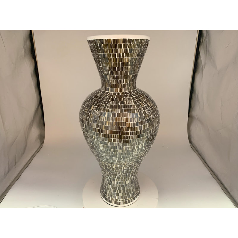 Zorigs Floor Vase, 24 Inch Mosaic Vase – Tall Cylinder Made of Terracotta with Brown Glass Mosaic Pieces – Handcrafted Decorated Home Décor Accent Piece for Bedroom, Living Room, Office