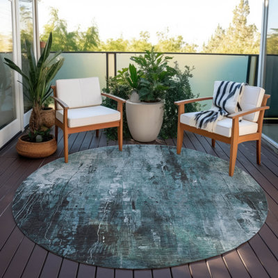 Tapis intérieur / extérieur bleu sarcelle lavable Caelion - LOOMlan