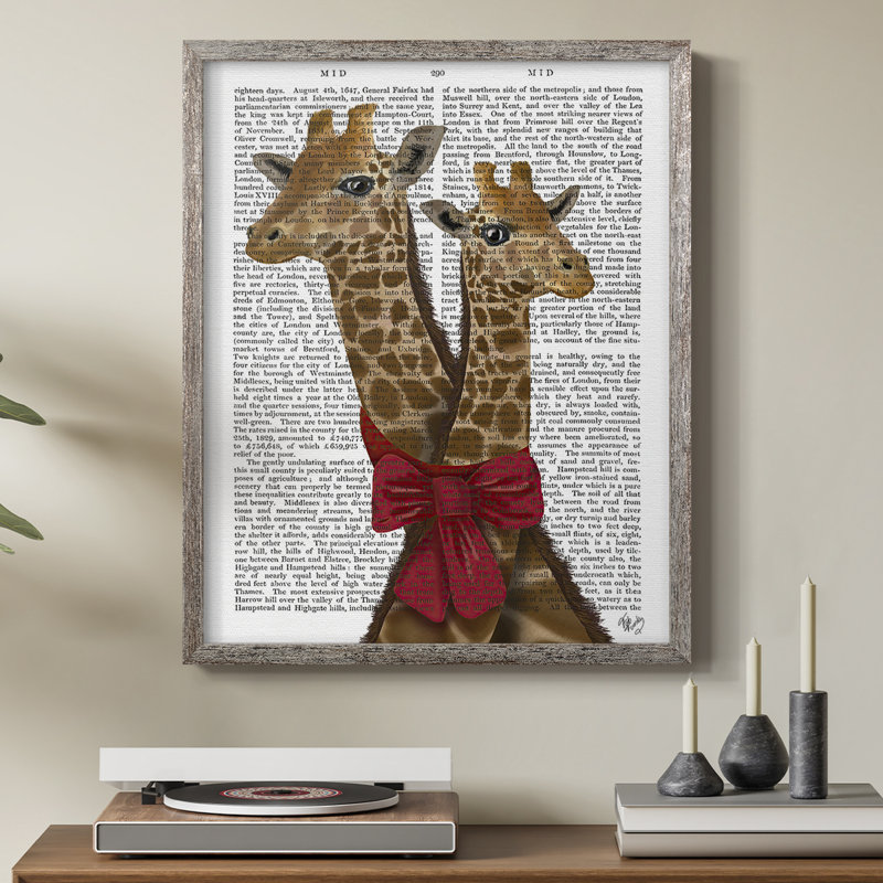 «Giraffes and Bow», reproduction encadrée, H 11 po x l 9 po