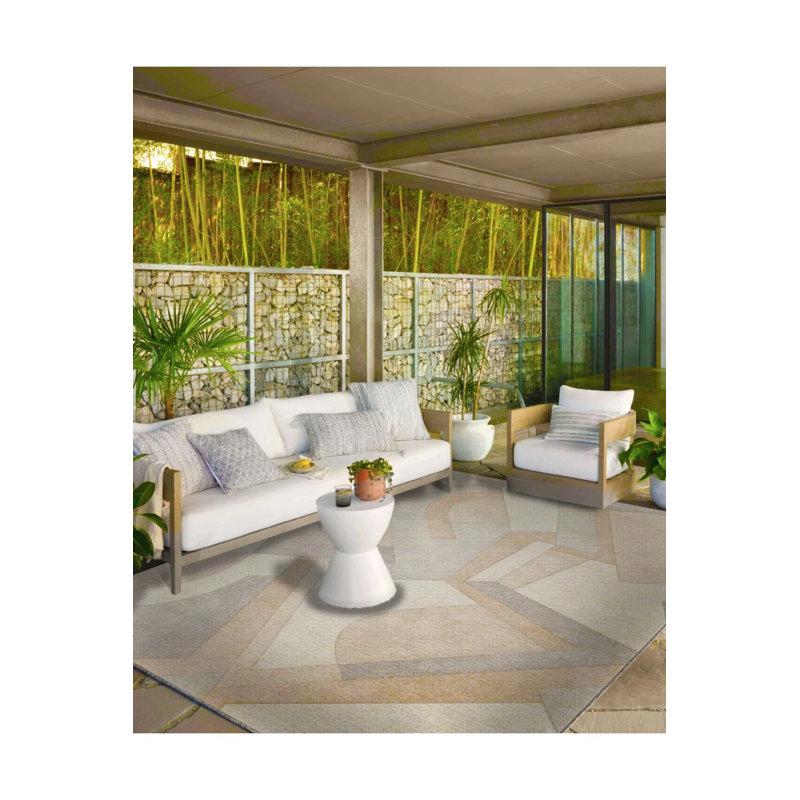 Tapis lavable crème à motifs géométriques doux, Rectangle 2 pi 4 po x 4 pi