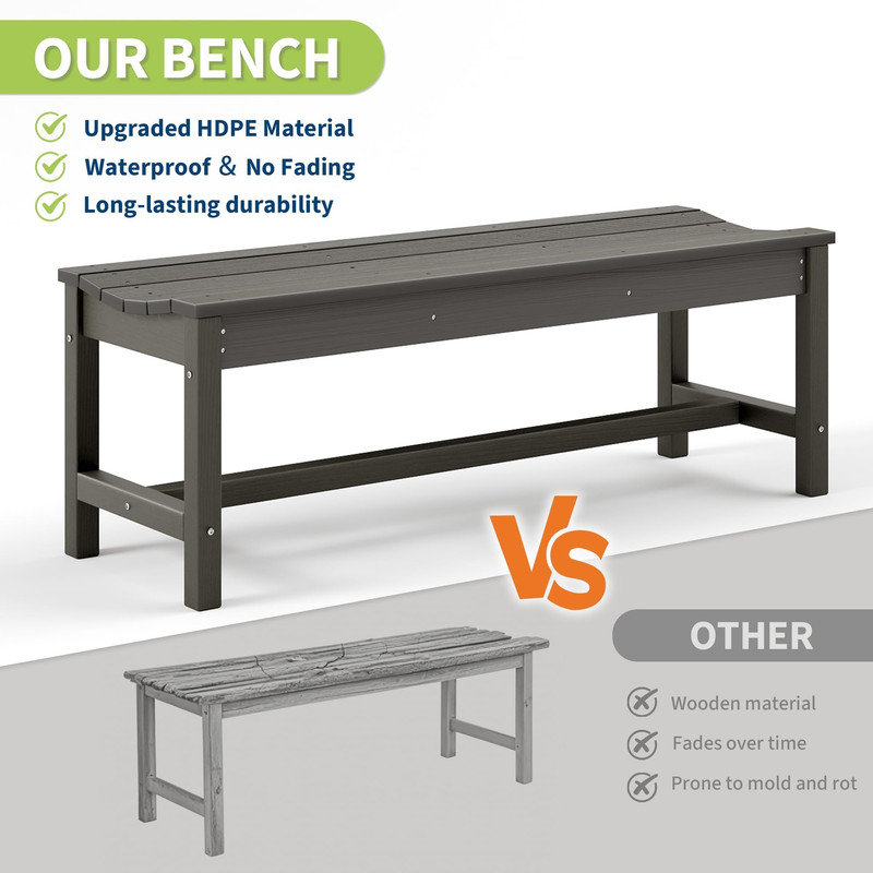 Curved 2-Person Outdoor Bench – Weatherproof HDPE, 800lb Capacity, Gray