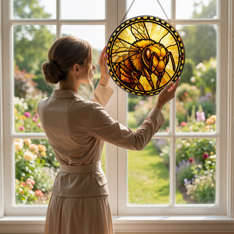 Panneau de vitrail abeille 12 "H 12", H 12 po x l 12 po 