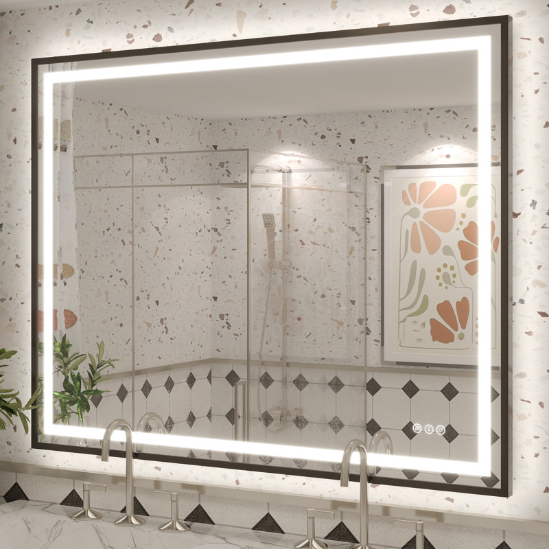Miroir de salle de bain / meuble-lavabo mural Molly, 48 po x 38 po, Noir