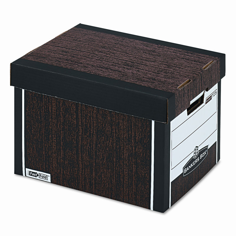 Heavy-Duty Woodgrain Letter/Legal Storage Box with Lift-Off Lid
