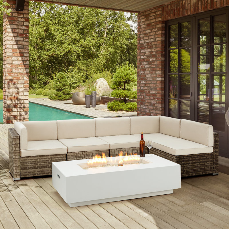 Clyne 15.5'' H x 56'' W MGO Concrete Propane Outdoor Fire Pit Table (Tank and Tank Cover Not Included）, White