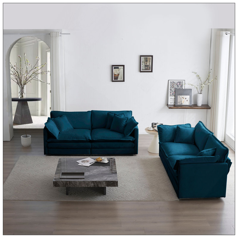 Ensemble de salon 2 pièces avec causeuse et canapé rembourrés en chenille pour un salon de bureau personnel confortable, conception modulaire polyvalente