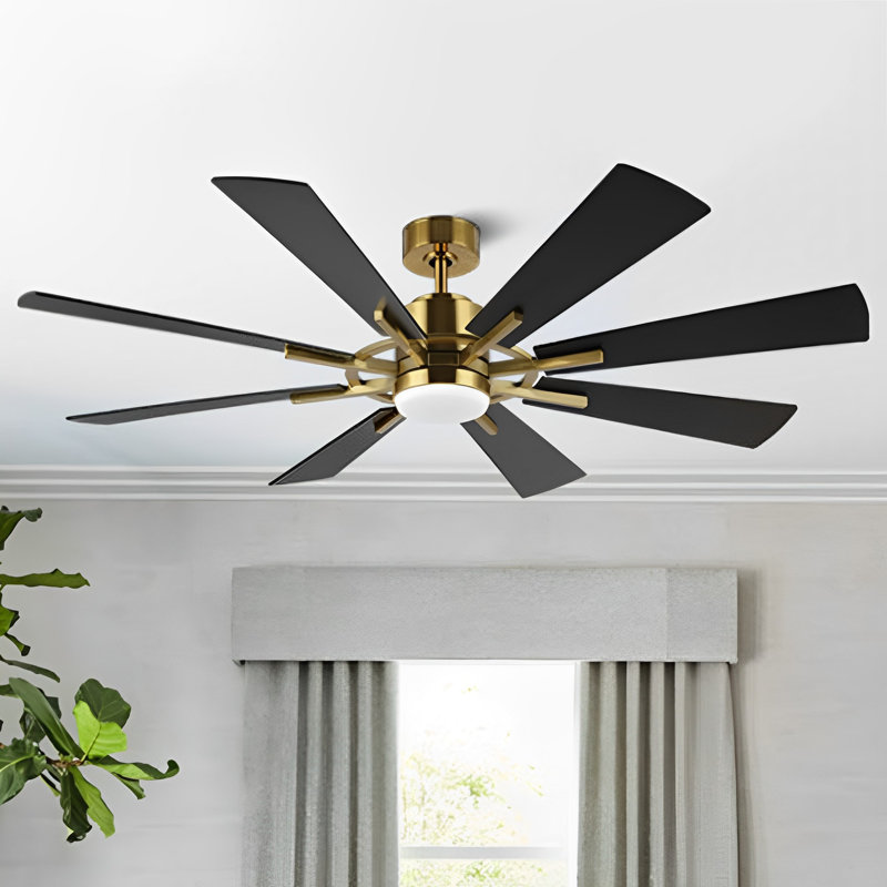 Avgoustinos DC Ceiling Fan with LED Light and Remote, 72", Gold with Black Blades
