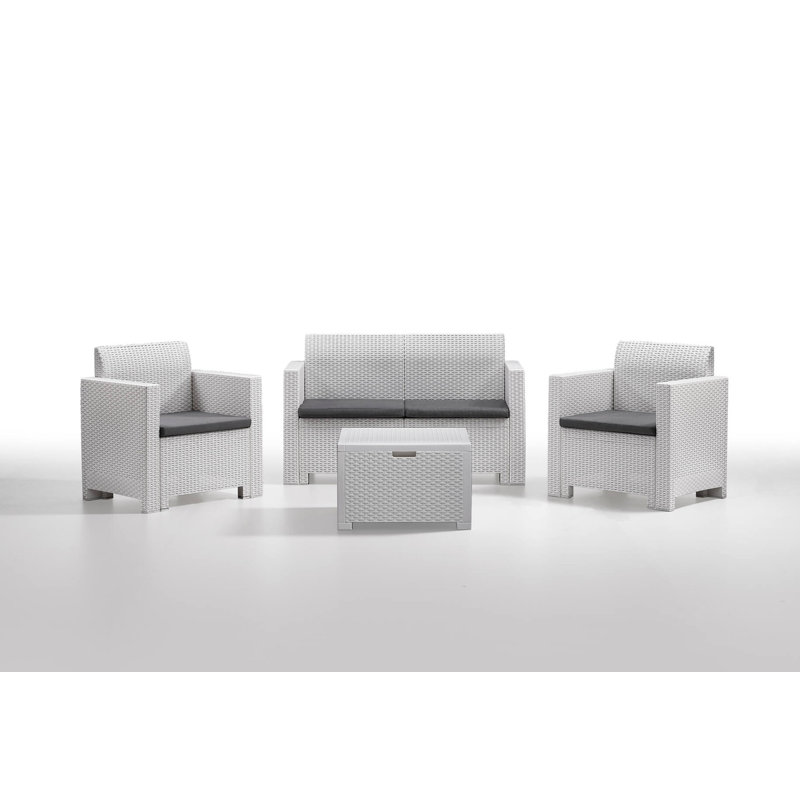 Lochie 4 - Person Patio Dining Set with , Cushions Included, White