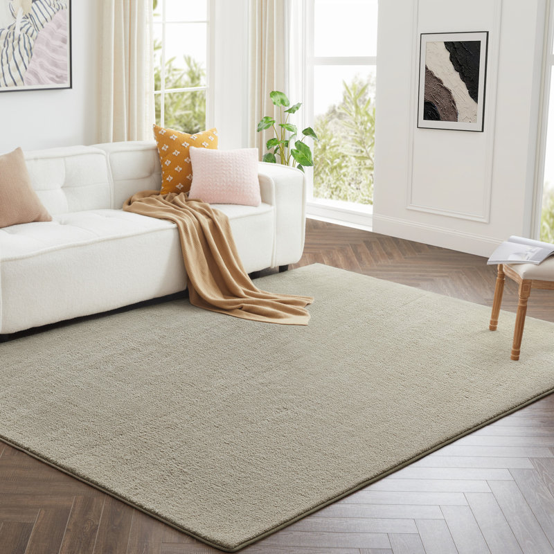 Luxury Pashmina Rug High Low Pile Bedroom Carpet , Beige, 80x150 cm