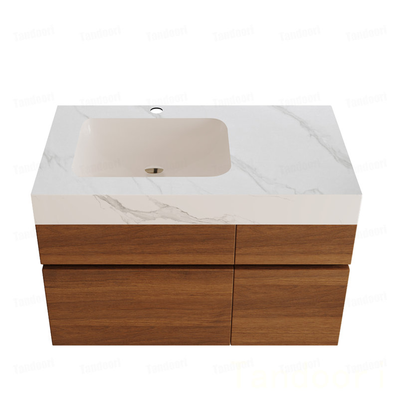 Meuble-lavabo flottant moderne avec plateau en pierre frittée sans soudure et lavabo en céramique