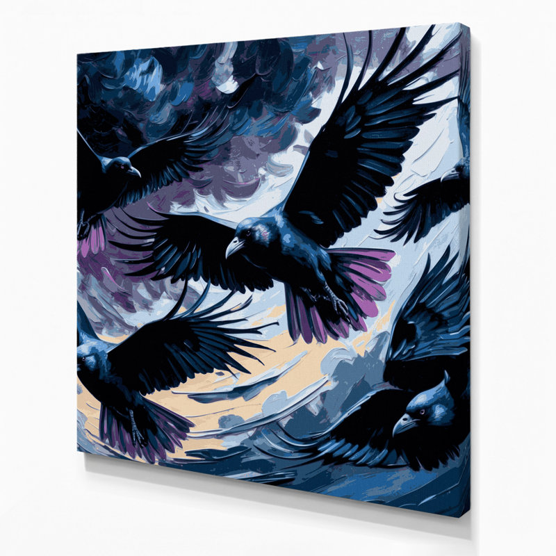 Oiseaux, corbeau australien, art mural sur toile bleue, H 12 po x l 12 po