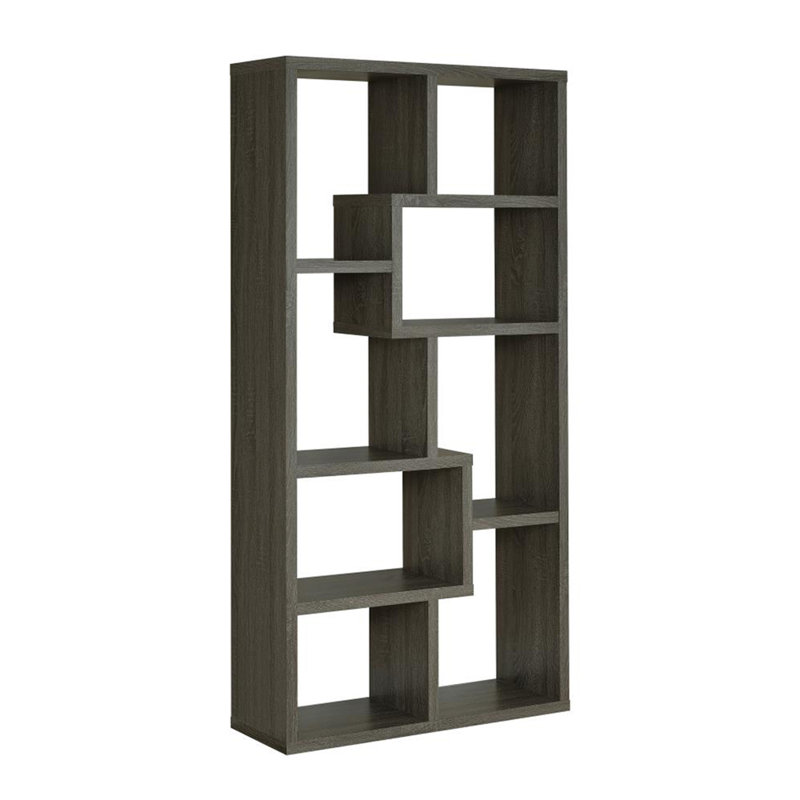 Bibliothèque rectangulaire à 10 tablettes en gris patiné, parfaite pour le rangement organisé et l'esthétique moderne