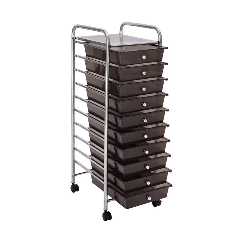 Black 10-Drawer Rolling Utility Storage Organizer with Chrome Frame
