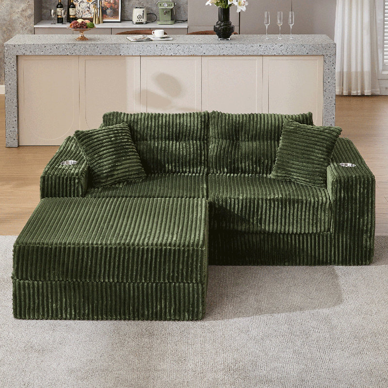 Canapé modulaire à compression de l 80 po avec repose-pieds Boneless, Vert