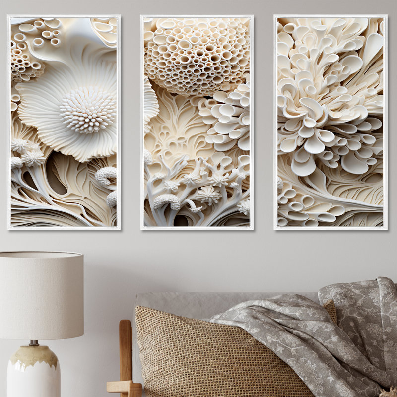 «Abstract Coral Flowers Collage II - Coastal Coral Under Water», ensemble d'art sur toile, Cadre flottant blanc