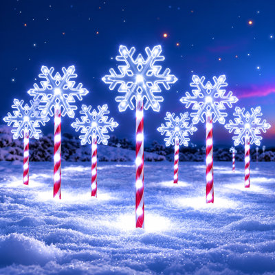 Solar Christmas Decorations Outdoor, Snowflake Pathway Lights, White Dual Solar & USB-C Charging, 144 LEDs, 10 Modes Memory Function for Yard Walkway