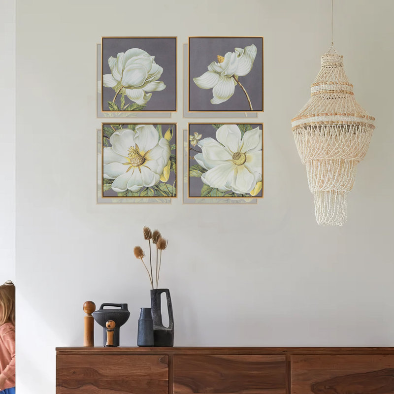 Fleur encadrée sur toile, 4 pièces